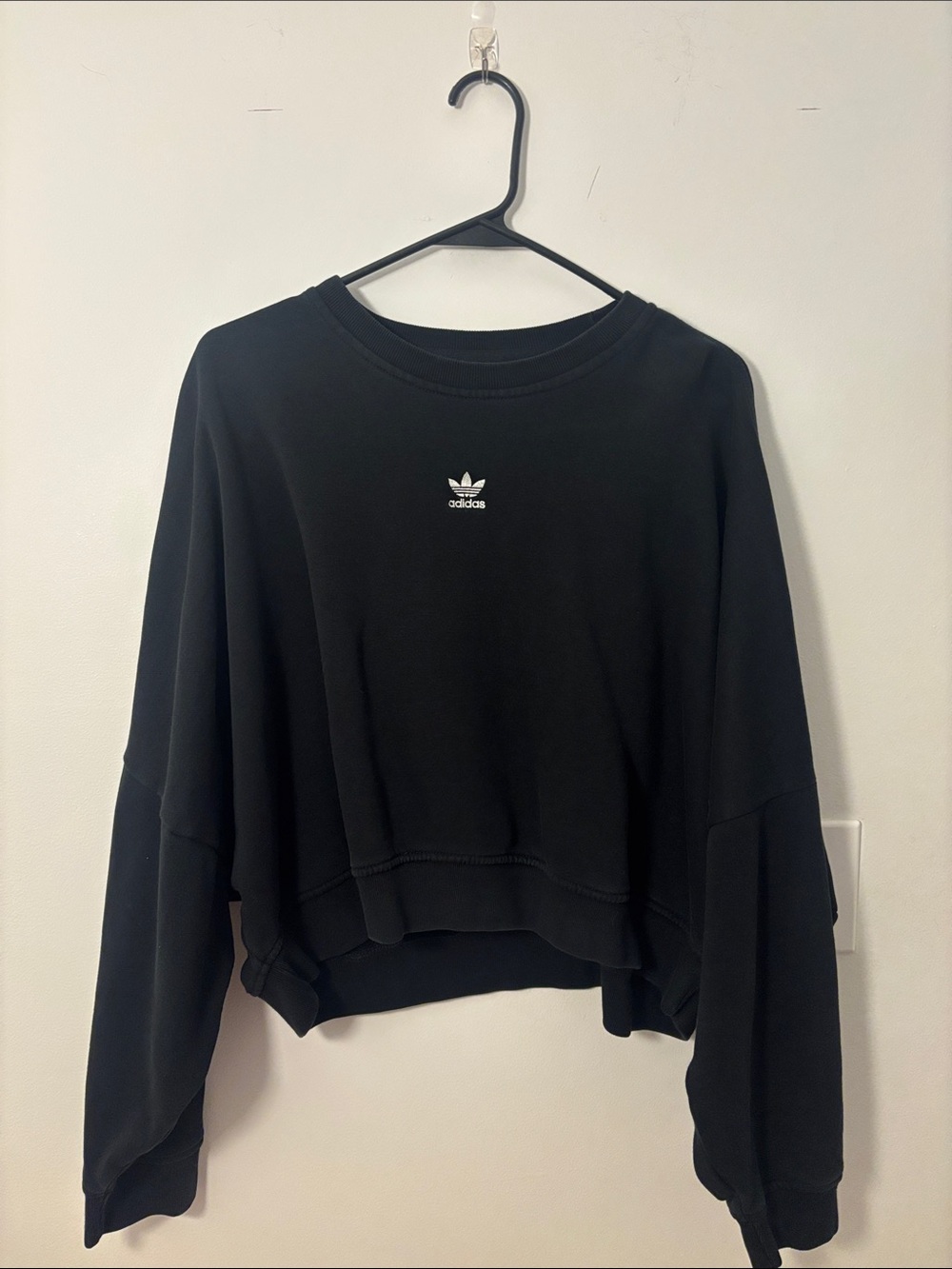 adidas Black Cropped Trefoil Crewneck Sweatshirt